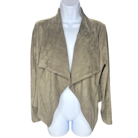 Romeo & Juliet Couture Taupe Drape Cropped Faux Suede Jacket Womens Size L EUC! - Picture 2 of 10